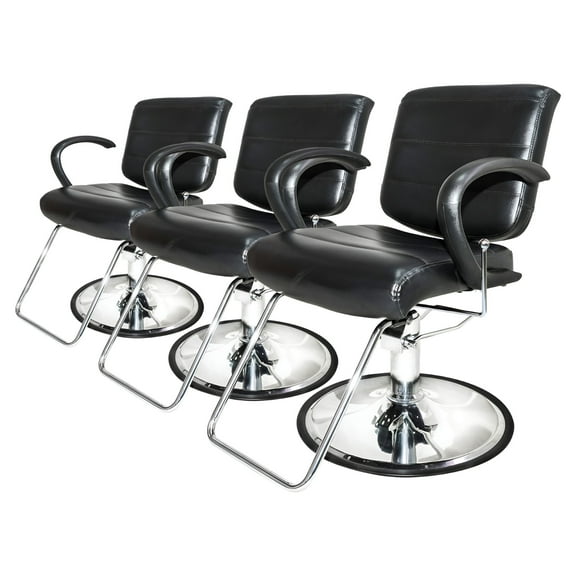 PureSana Chromium 3 Pack Professional Salon Chairs, 360 Degree Swivel Seat, Kyler, Black