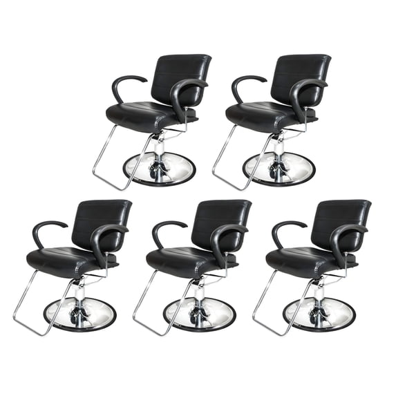 PureSana Chromium 5 Pack Professional Salon Chairs, 360 Degree Swivel Seat, Kyler, Black