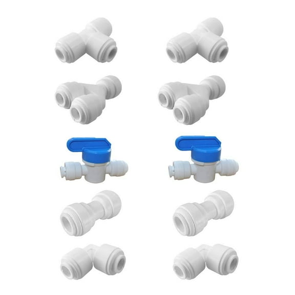 PureSec 1/4-inch OD Push to Connect Quick Fitting Combo for RODI System(Ball Valve+T+Y+L+I Assortment Package, Pack of 10)
