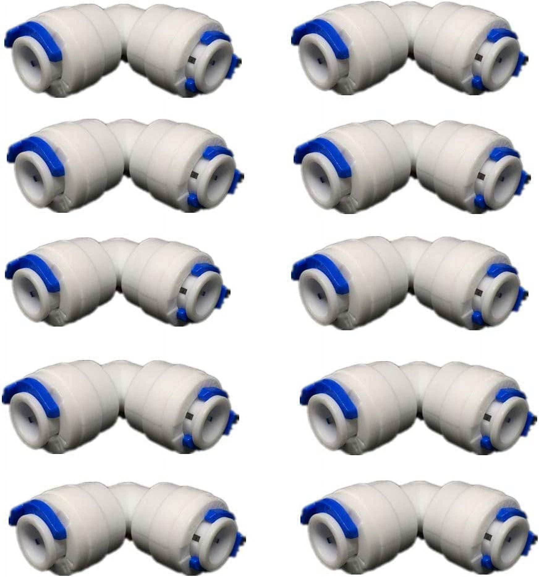 PureSec 1/4-Inch Stem Elbow Quick Connect Fittings - 90 Degree Push-to-Connect Elbows For RO/DI Systems (10-Pack)