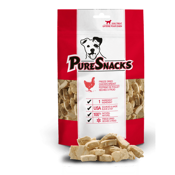 PureSnacks Chicken Freeze Dried Dog Treats, 1 Ingredient, Made In USA, 4.94oz