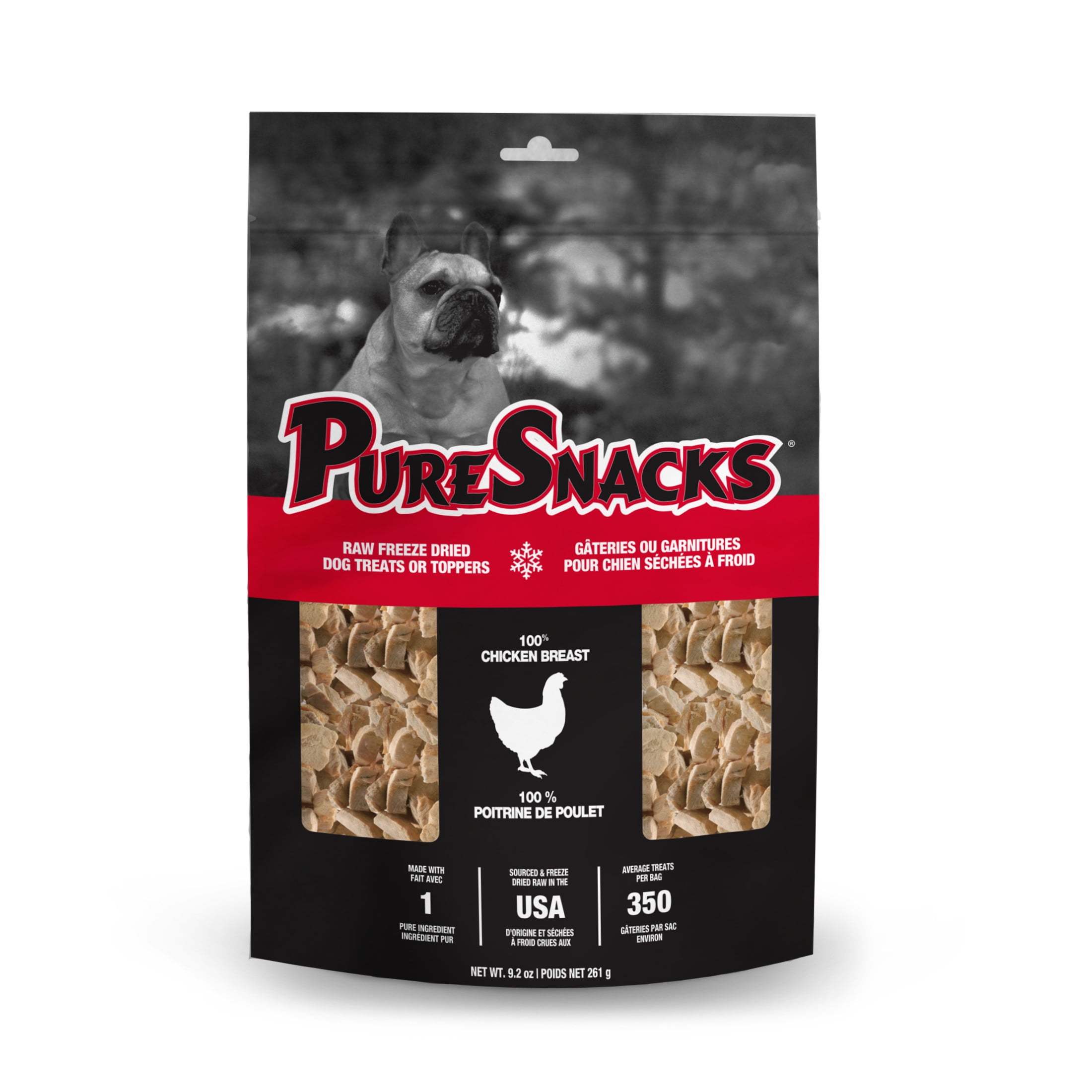 PureSnacks Chicken Freeze Dried Dog Treats, 1 Ingredient, Made in USA, 9.2oz