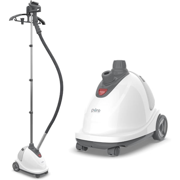 PureSteam XL Standing Fabric Steamer - Professional Wrinkle Remover Heats in 45 Seconds; 1/2-Gallon Tank for 1 Hour of Steaming; Easy-Roll Wheels, Garment Hanger, & Brush