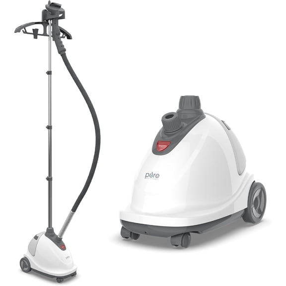 PureSteam XL Standing Fabric Steamer - Professional Wrinkle Remover Heats in 45 Seconds; 1/2-Gallon Tank for 1 Hour of Steaming; Easy-Roll Wheels, Garment Hanger, & Brush