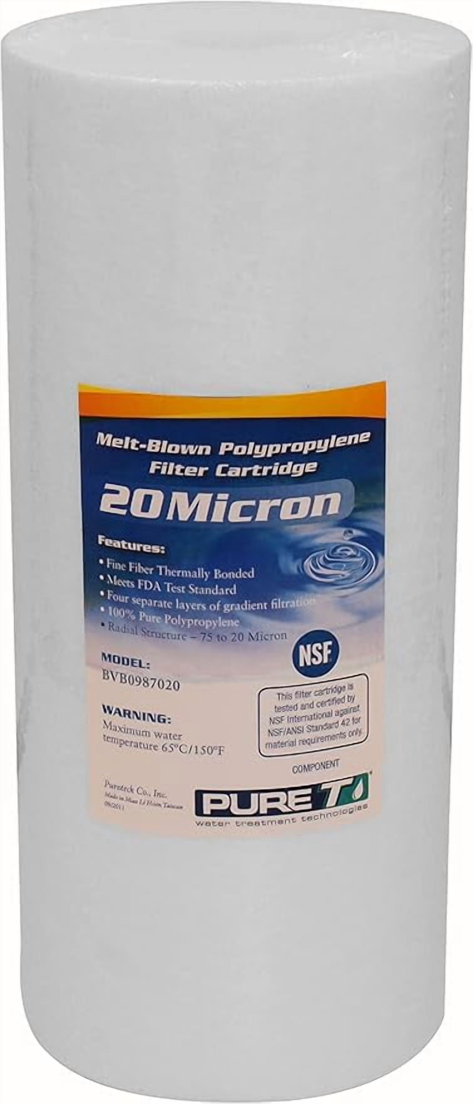 PureT BVB0987020 10x4.5" Water Sediment Filter - NSF Certified - Spun Poly Filter Removes Sediment and Other Organic Debris (20 u Micron Rated)