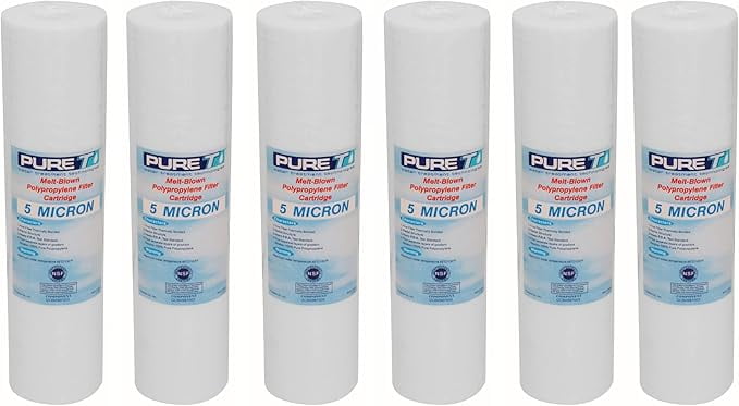 PureT GCB0987005 9.75x2.5" Water Sediment Depth Filter - NSF Certified - Spun Poly Filter Removes Sediment and Other Organic Debris (5 u Micron Rated) (6 Pack)