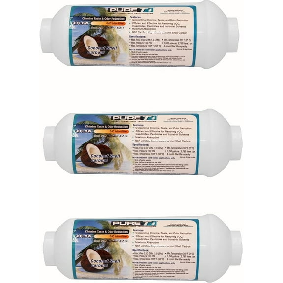 PureT IL-6W-C-EZ-3, 6"x2" (1/4" EZ Connect) Inline Post GAC Carbon Filter - NSF Certified - Reverse Osmosis Water Filter, Lifetime of 1 Year or 700 Gallons (3 Pack)