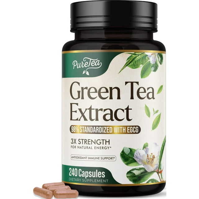 PureTea Green Tea Extract Pills 1000mg with EGCG 98 Standardized Polyphenols 3X Absorption