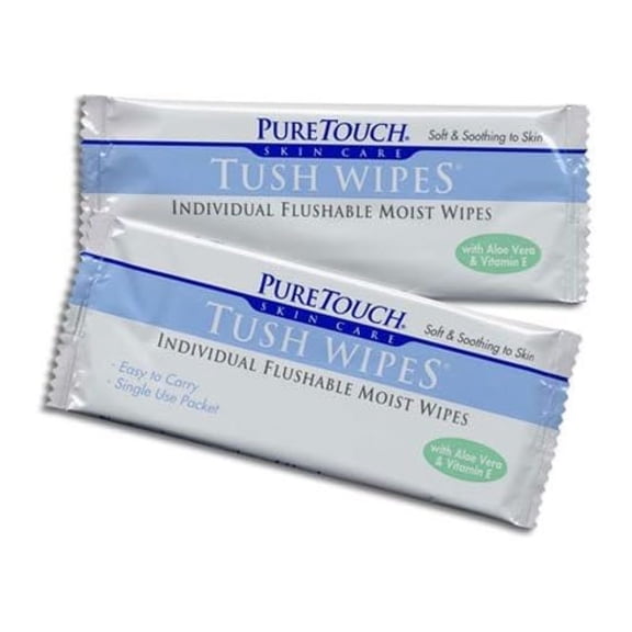 PureTouch Tush Wipes for adults Individual Flushable Moist Wipes BULK 350 Single-Use-Packets
