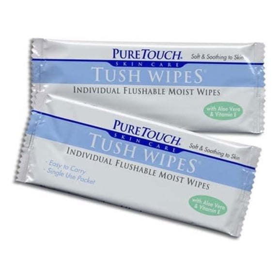 PureTouch Tush Wipes for adults Individual Flushable Moist Wipes BULK 350 Single-Use-Packets