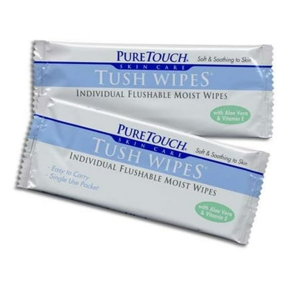 PureTouch Tush Wipes for adults Individual Flushable Moist Wipes BULK 350 Single-Use-Packets