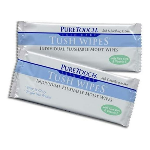 PureTouch Tush Wipes for adults Individual Flushable Moist Wipes BULK 350 Single-Use-Packets
