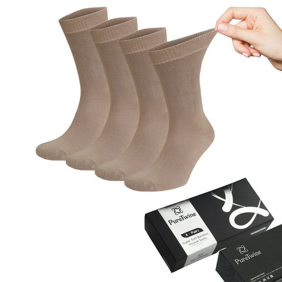PureTwine Crew Diabetic Socks for Men | Bamboo Viscose Breathable Non Binding Neuropathy Soft Top Socks for Men | Pack of 4