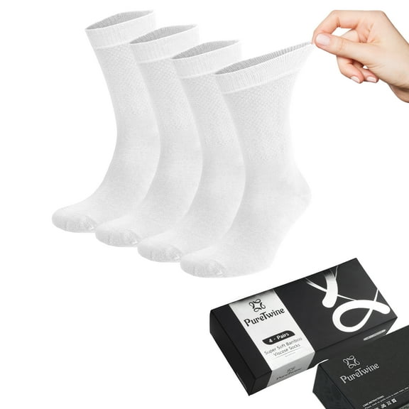 PureTwine Crew Diabetic Socks for Men | Bamboo Viscose Breathable Non Binding Neuropathy Soft Top Socks for Men | Pack of 4