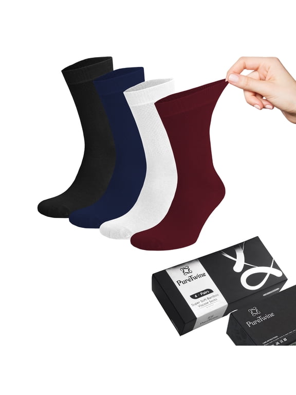 Crew Diabetic Socks for Men | Bamboo Viscose Breathable Non Binding Neuropathy Soft Top Socks for Men | Pack of 4