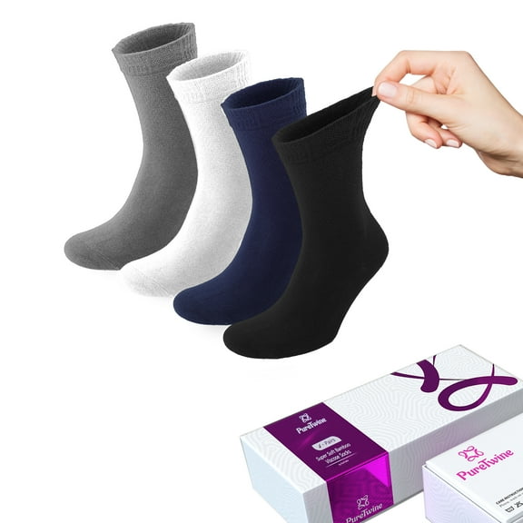 PureTwine Crew Diabetic Socks for Women Soft Top Bamboo Viscose Breathable Non Binding Neuropathy Socks for Ladies Pack of 4