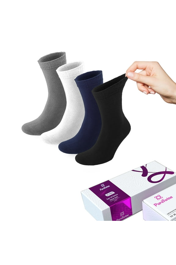 Crew Diabetic Socks for Women Soft Top Bamboo Viscose Breathable Non Binding Neuropathy Socks for Ladies Pack of 4