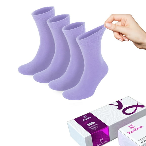 PureTwine Crew Diabetic Socks for Women Soft Top Bamboo Viscose Breathable Non Binding Neuropathy Socks for Ladies Pack of 4