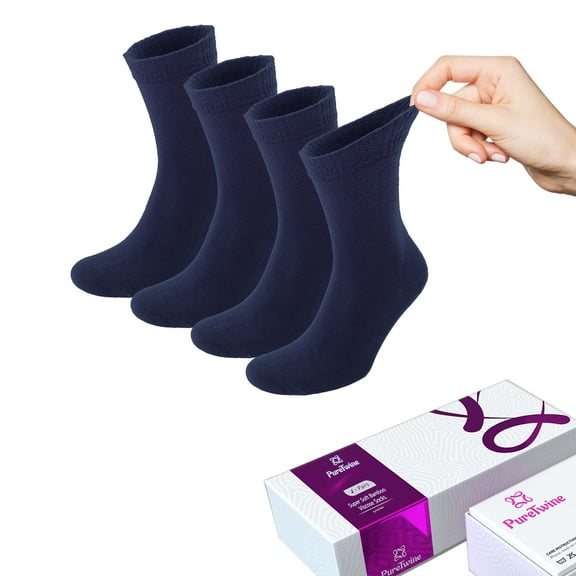 PureTwine Crew Diabetic Socks for Women Soft Top Bamboo Viscose Breathable Non Binding Neuropathy Socks for Ladies Pack of 4