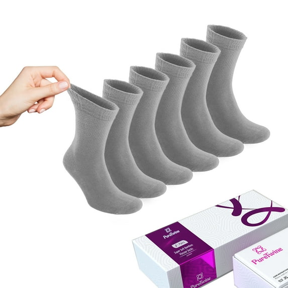 PureTwine Crew Diabetic Socks for Women Soft Top Bamboo Viscose Breathable Non Binding Neuropathy Socks for Ladies Pack of 6