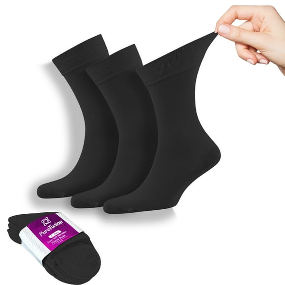 PureTwine Crew Socks for Women Soft Breathable Non-Binding Socks Bamboo Viscose Moisture Wicking Womens Dress Socks 3-Pack