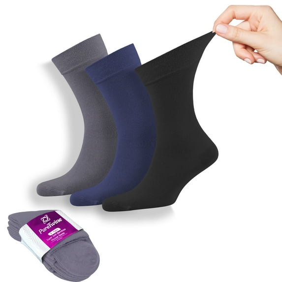 PureTwine Crew Socks for Women Soft Breathable Non-Binding Socks Bamboo Viscose Moisture Wicking Womens Dress Socks 3-Pack