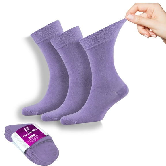 PureTwine Crew Socks for Women Soft Breathable Non-Binding Socks Bamboo Viscose Moisture Wicking Womens Dress Socks 3-Pack