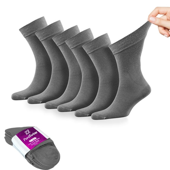 PureTwine Crew Socks for Women Soft Breathable Non-Binding Socks Bamboo Viscose Moisture Wicking Womens Dress Socks 6-Pack