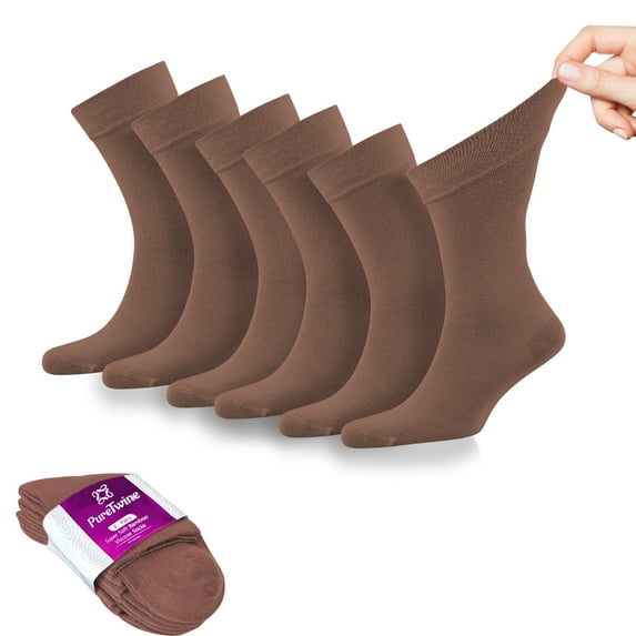 PureTwine Crew Socks for Women Soft Breathable Non-Binding Socks Bamboo Viscose Moisture Wicking Womens Dress Socks 6-Pack