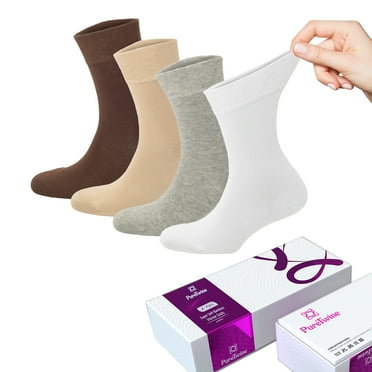 PureTwine Crew Socks for Women Soft Combed Cotton Moisture Wicking Thin Ladies Dress Socks with Seamless Toe 4-Pack