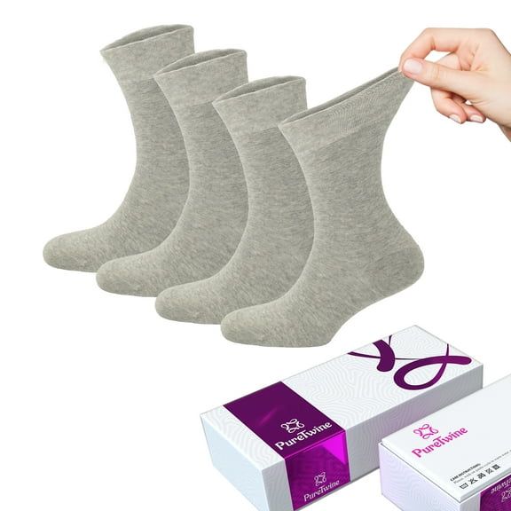 PureTwine Crew Socks for Women Soft Combed Cotton Moisture Wicking Thin Ladies Dress Socks with Seamless Toe 4-Pack