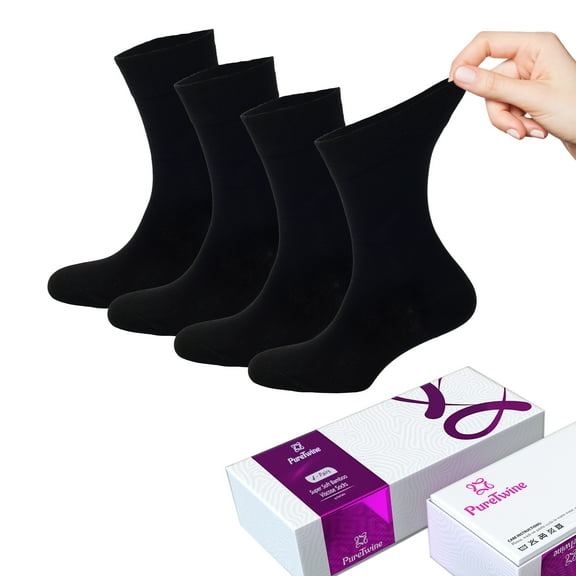 PureTwine Crew Socks for Women Soft Combed Cotton Moisture Wicking Thin Ladies Dress Socks with Seamless Toe 4-Pack