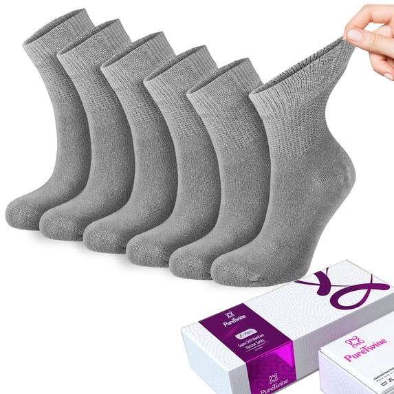 PureTwine Diabetic Socks for Women 4-6-8 Pair Neuropathy Ankle Socks for Ladies Super Soft Thin Bamboo Viscose Material Durable with Seamless Toe and Non-Binding Loose Top 4 Seasons