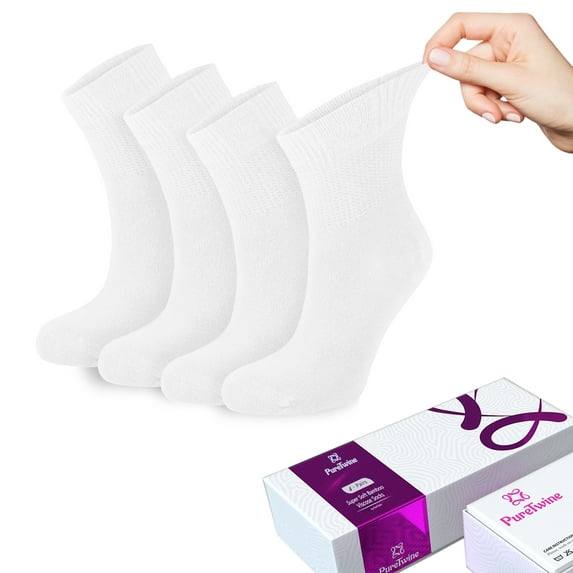 PureTwine Diabetic Socks for Women 4-6-8 Pair Neuropathy Ankle Socks for Ladies Super Soft Thin Bamboo Viscose Material Durable with Seamless Toe and Non-Binding Loose Top 4 Seasons