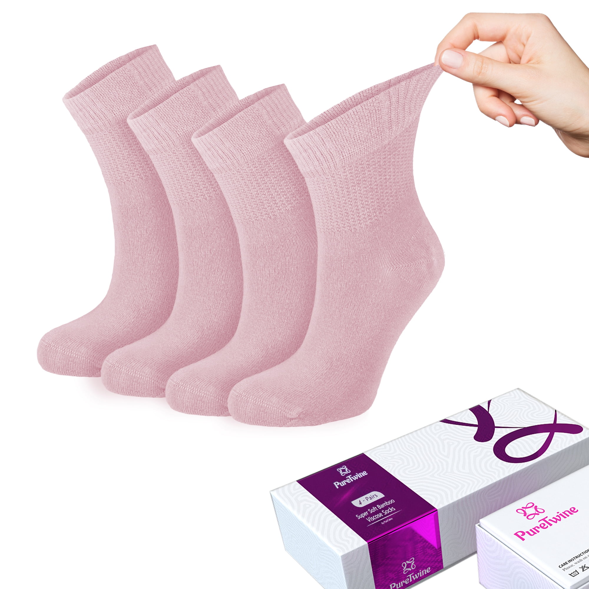 PureTwine Diabetic Socks for Women 4-6-8 Pair Neuropathy Ankle Socks for Ladies Super Soft Thin Bamboo Viscose Material Durable with Seamless Toe and Non-Binding Loose&nbsp;Top&nbsp;4&nbsp;Seasons