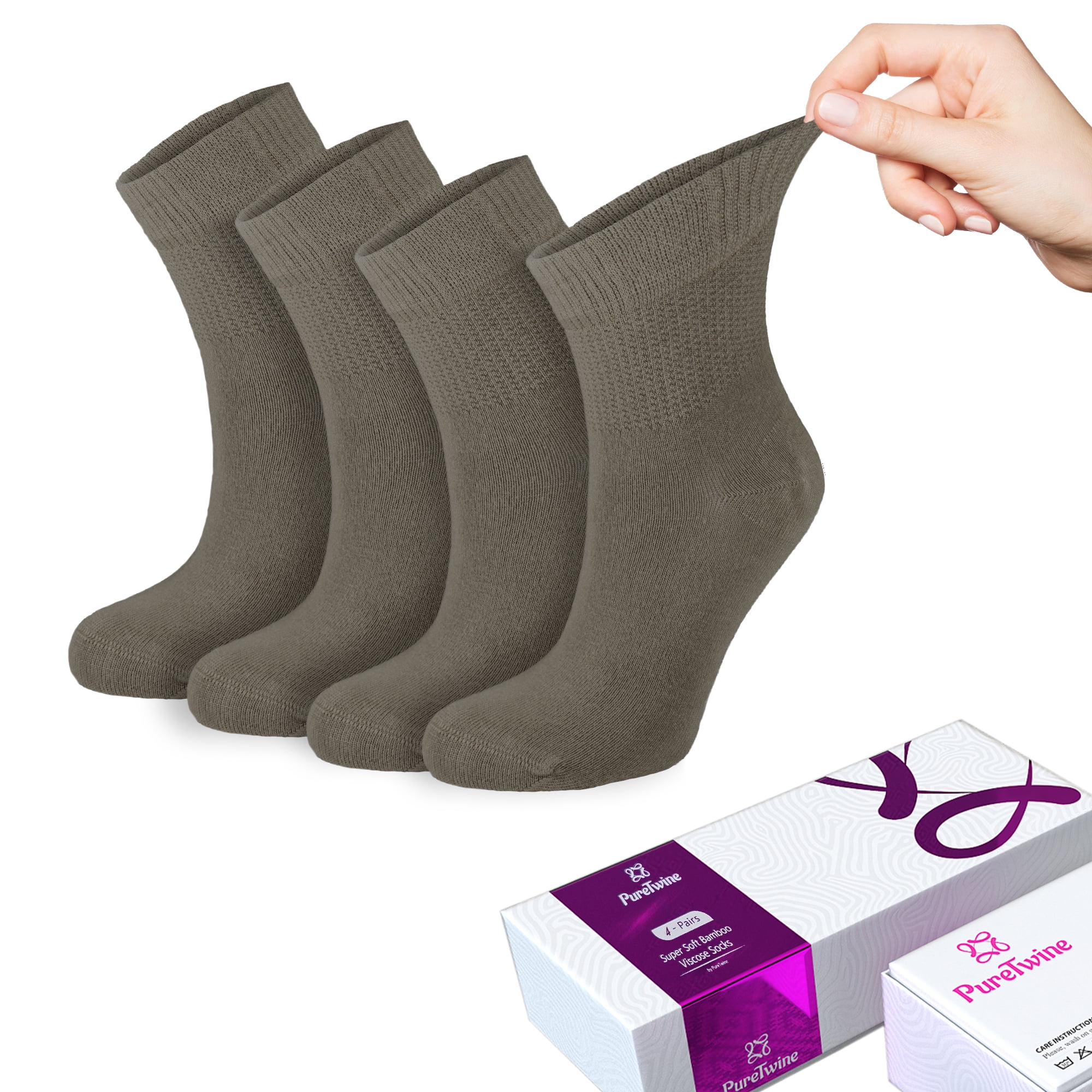 PureTwine Diabetic Socks for Women 4-6-8 Pair Neuropathy Ankle Socks for Ladies Super Soft Thin Bamboo Viscose Material Durable with Seamless Toe and Non-Binding Loose&nbsp;Top&nbsp;4&nbsp;Seasons
