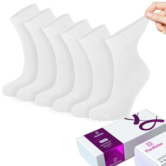PureTwine Diabetic Socks for Women 4-6-8 Pair Neuropathy Ankle Socks for Ladies Super Soft Thin Bamboo Viscose Material Durable with Seamless Toe and Non-Binding Loose Top 4 Seasons