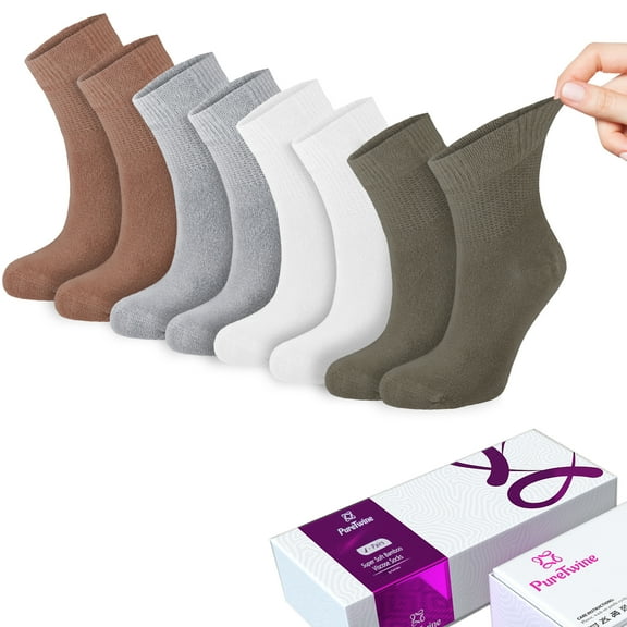 PureTwine Diabetic Socks for Women 4-6-8 Pair Neuropathy Ankle Socks for Ladies Super Soft Thin Bamboo Viscose Material Durable with Seamless Toe and Non-Binding Loose Top 4 Seasons