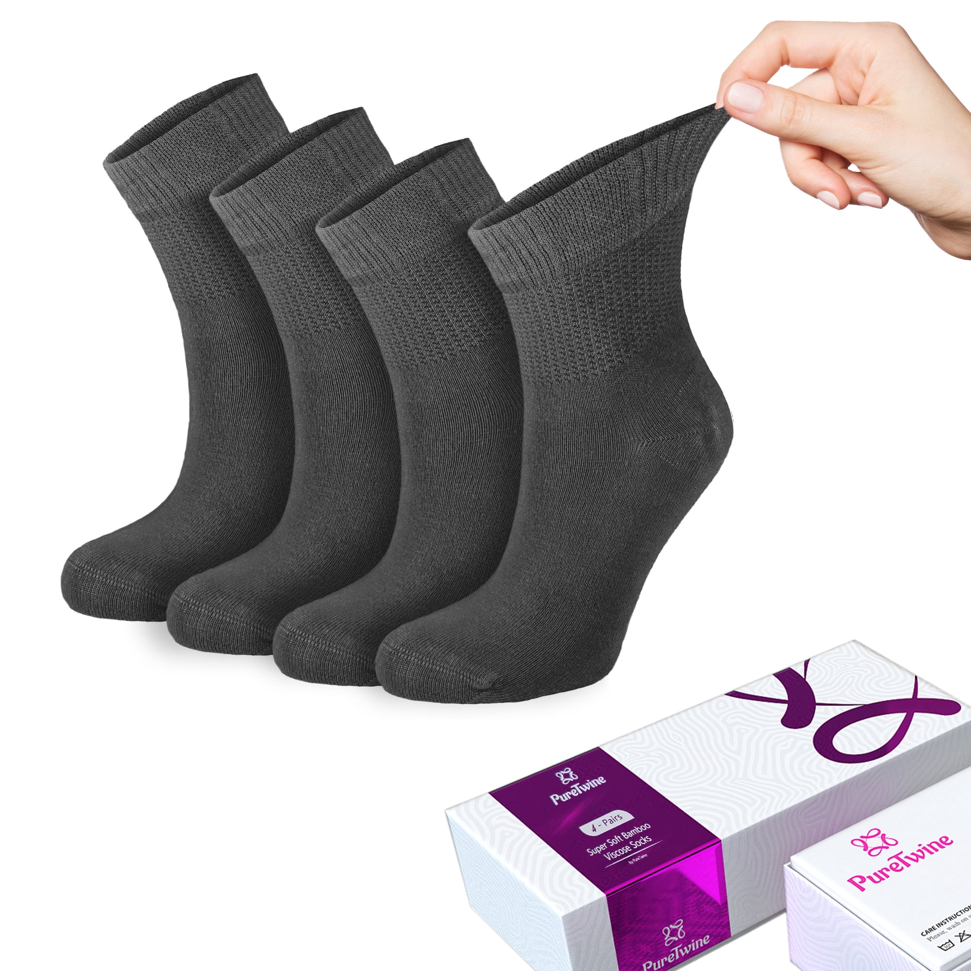 PureTwine Diabetic Socks for Women 4-6-8 Pair Neuropathy Ankle Socks for Ladies Super Soft Thin Bamboo Viscose Material Durable with Seamless Toe and Non-Binding Loose&nbsp;Top&nbsp;4&nbsp;Seasons