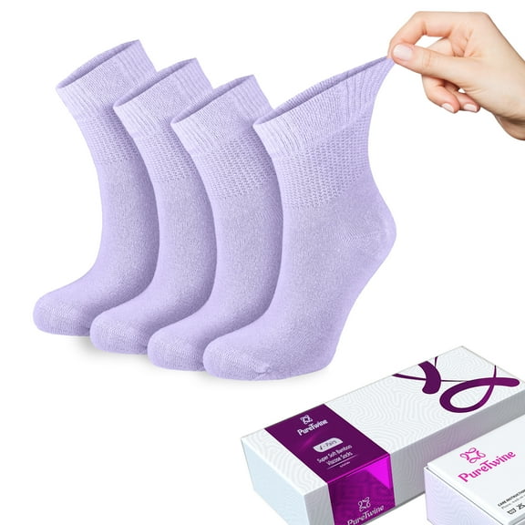 PureTwine Diabetic Socks for Women 4-6-8 Pair Neuropathy Ankle Socks for Ladies Super Soft Thin Bamboo Viscose Material Durable with Seamless Toe and Non-Binding Loose Top 4 Seasons