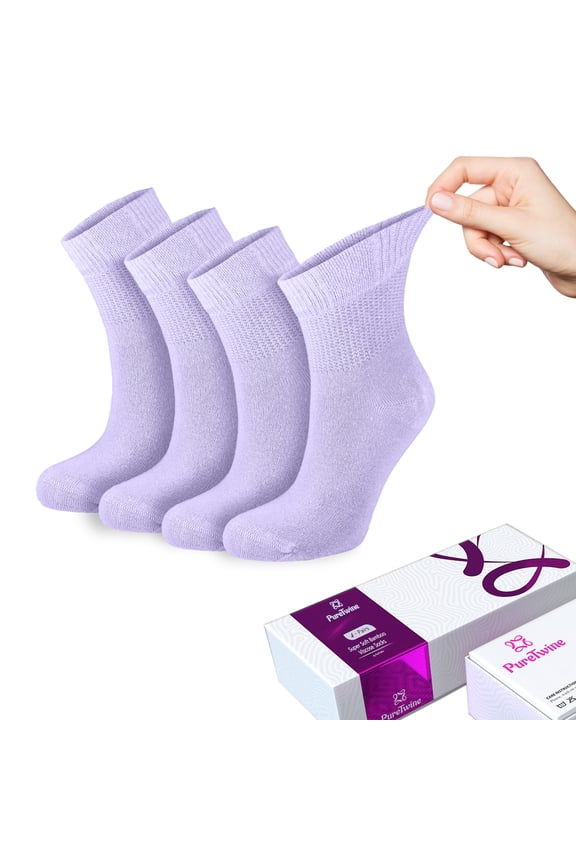 Diabetic Socks for Women 4-6-8 Pair Neuropathy Ankle Socks for Ladies Super Soft Thin Bamboo Viscose Material Durable with Seamless Toe and Non-Binding Loose Top 4 Seasons