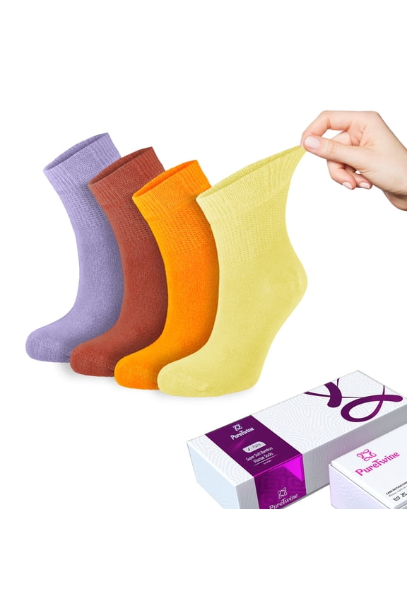 Diabetic Socks for Women 4-6-8 Pair Neuropathy Ankle Socks for Ladies Super Soft Thin Bamboo Viscose Material Durable with Seamless Toe and Non-Binding Loose Top 4 Seasons