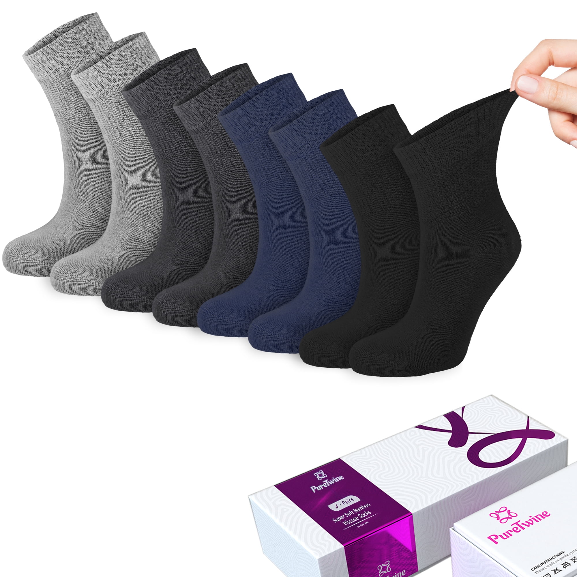PureTwine Diabetic Socks for Women 4-6-8 Pair Neuropathy Ankle Socks for Ladies Super Soft Thin Bamboo Viscose Material Durable with Seamless Toe and Non-Binding Loose&nbsp;Top&nbsp;4&nbsp;Seasons