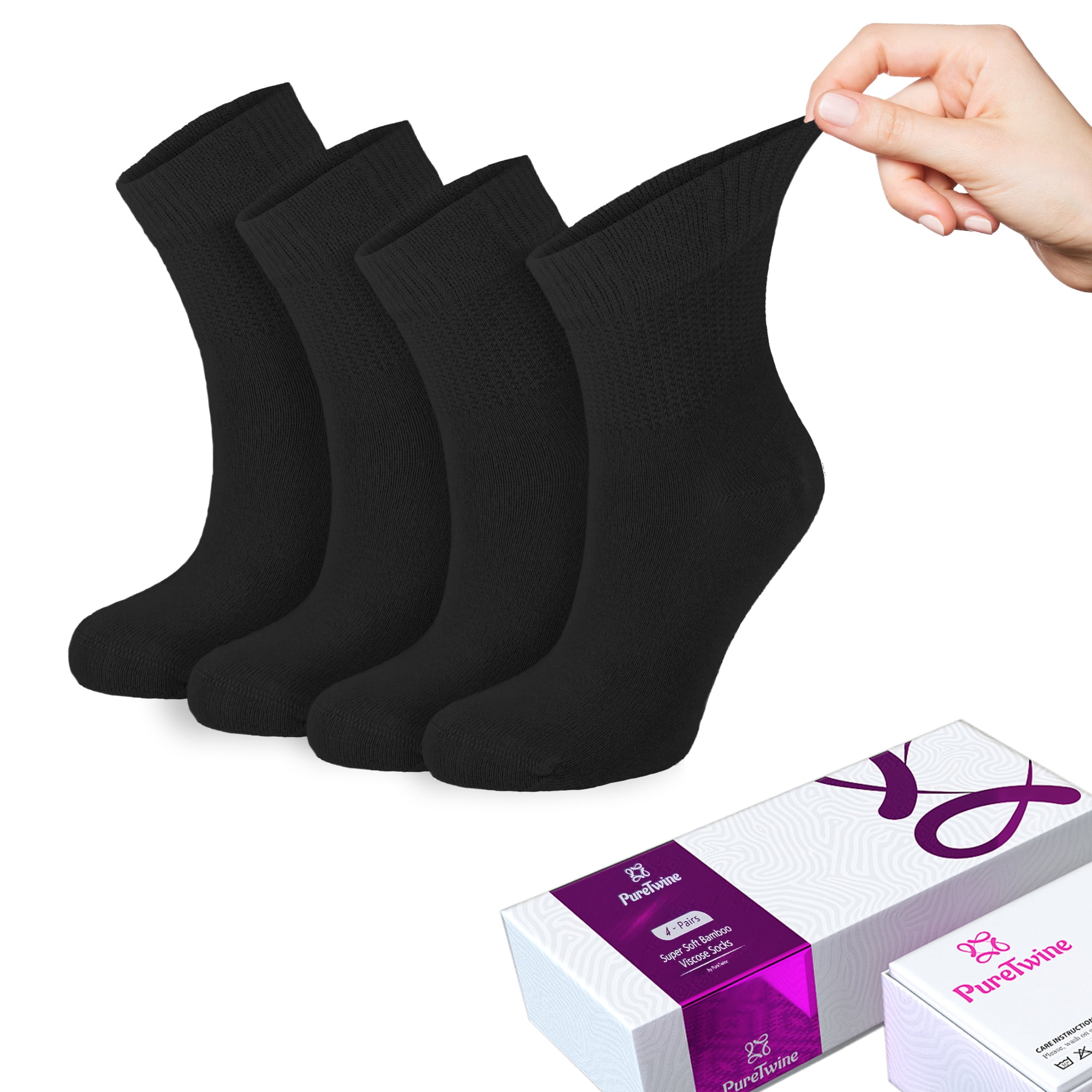 PureTwine Diabetic Socks for Women 4-6-8 Pair Neuropathy Ankle Socks for Ladies Super Soft Thin Bamboo Viscose Material Durable with Seamless Toe and Non-Binding Loose&nbsp;Top&nbsp;4&nbsp;Seasons