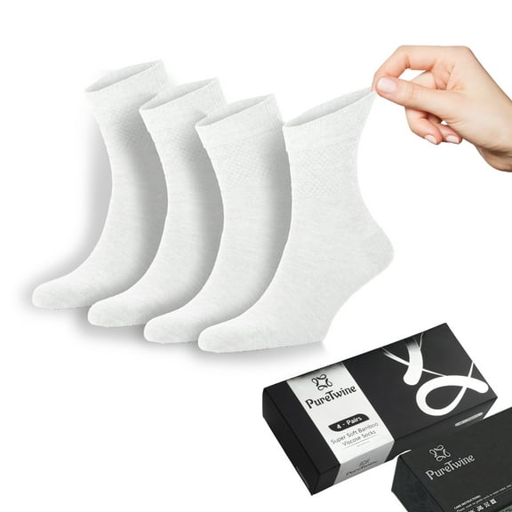 PureTwine Diabetic Socks for Men | Soft Bamboo Viscose Breathable Non Binding Neuropathy Socks for Men | Size 8-12 Pack of 4