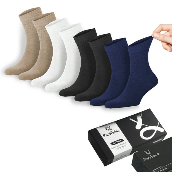 PureTwine Diabetic Socks for Men | Soft Bamboo Viscose Breathable Non Binding Neuropathy Socks for Men | Size 8-12 Pack of 8