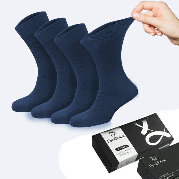 PureTwine Mens Crew Socks Soft Breathable Bamboo Viscose Material Trousers Business Dress Socks In a Lovely Gift Box 4 Pairs
