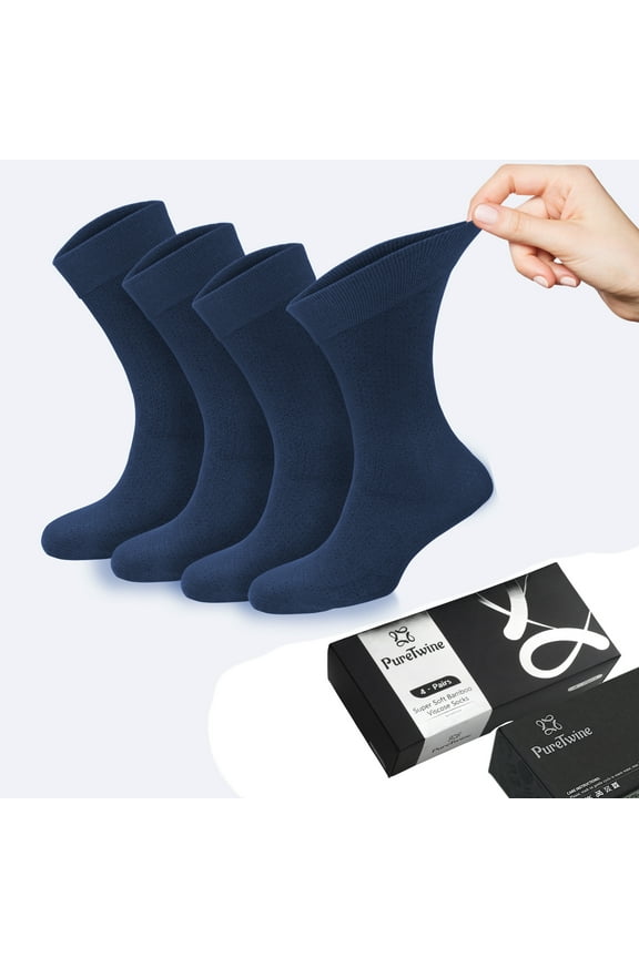 Mens Crew Socks Soft Breathable Bamboo Viscose Material Trousers Business Dress Socks In a Lovely Gift Box 4 Pairs