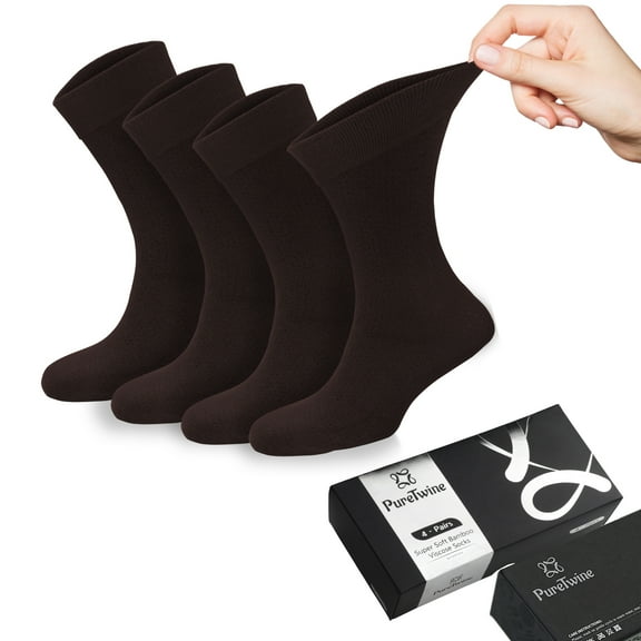 PureTwine Mens Crew Socks Soft Breathable Bamboo Viscose Material Trousers Business Dress Socks In a Lovely Gift Box 4 Pairs
