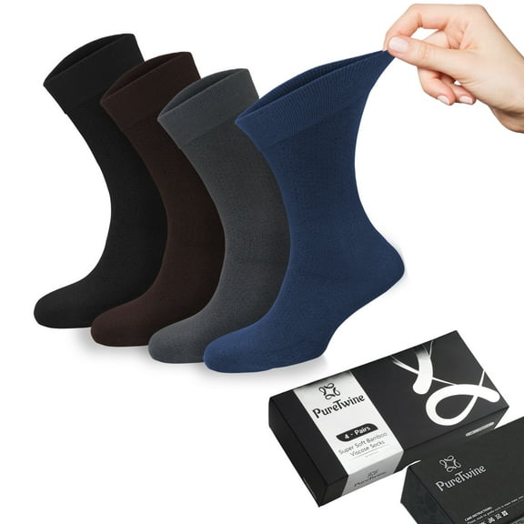 PureTwine Mens Crew Socks Soft Breathable Bamboo Viscose Material Trousers Business Dress Socks In a Lovely Gift Box 4 Pairs